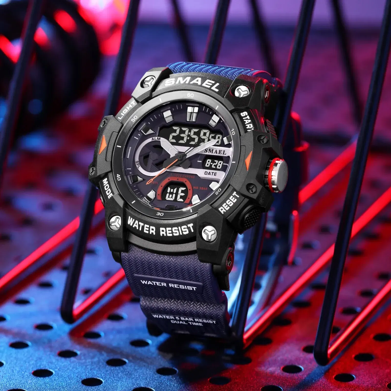 Color: grey - SMAEL Sport Watches Waterproof Digital LED Display Analog Alarm Clock 8086 Young Fashion Quartz Wristwatches