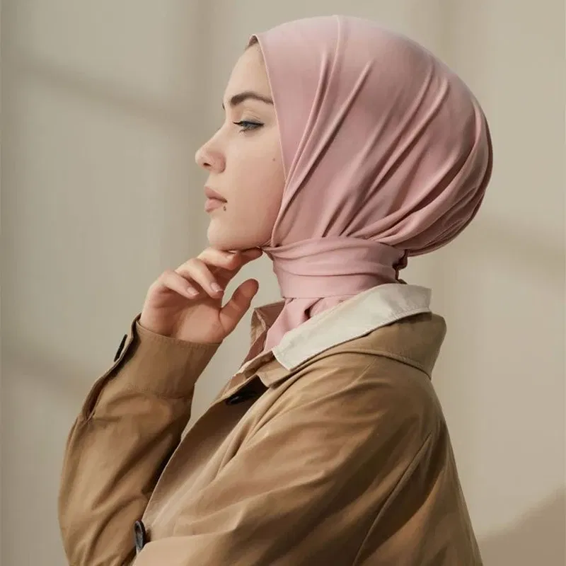 Color: dark ginger - A Summer Lady Muslim Ribbon Base Hat Ultra-soft Elastic Balaclavas, Outdoor Sunscreen Breathable Hood, Headdress