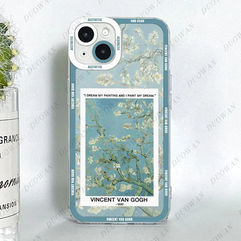 Color: Clear, Material: Microfiber - Van Gogh Oil Painting Phone Case For iPhone 11 12 13 14 15 16 Pro Max XR X XS Mini 8 7 Plus SE 2020 2022 Transparent Case