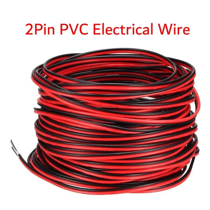 Color: Beige, Length: 50m - DC12V 2Pin Extension Electrical Power Wire 5M~100M Red Black Connect Cable 18 20 22 AWG PVC Copper Cord Line For LED Strip Light
