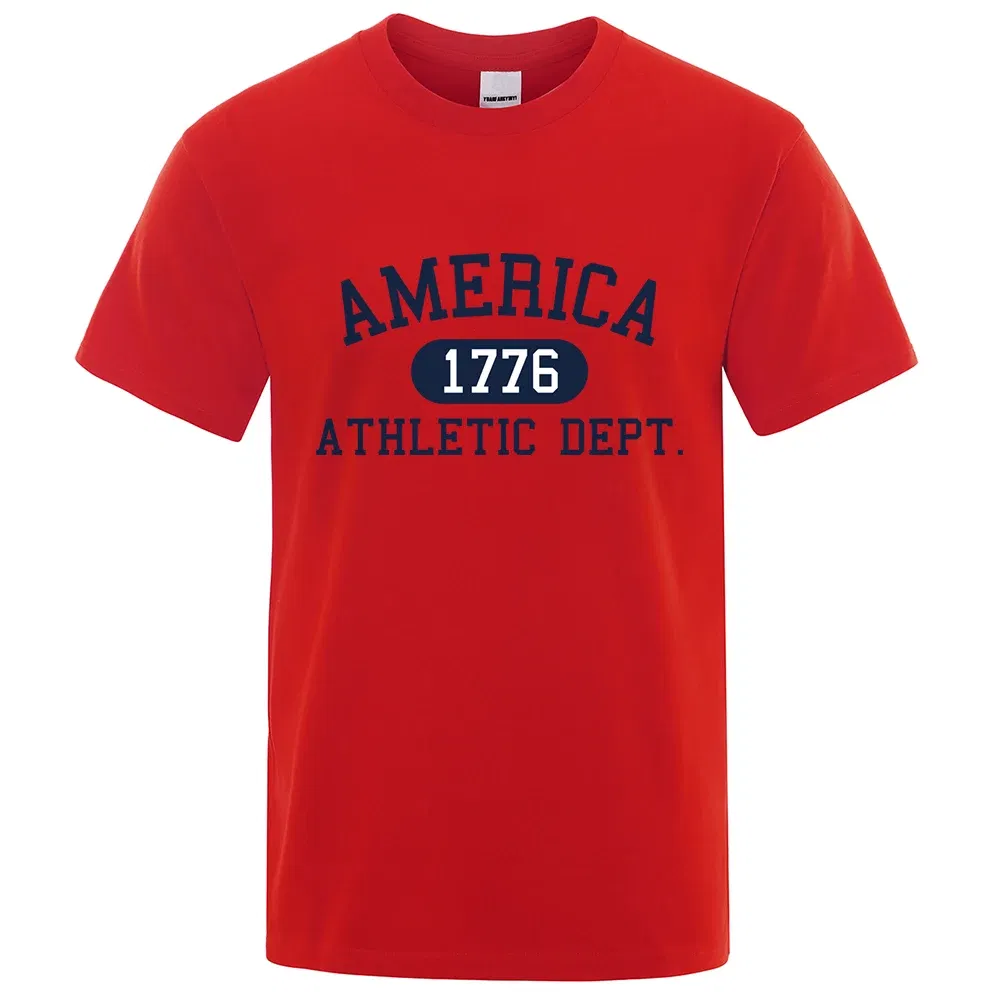 Color: Ivory, Size: M - America 1776 Athletic Dept Letter Tshirt Man Fashion Tee Clothes Summer Luxury T-Shirt Hip Hop Breathable Cotton Tee Clothes