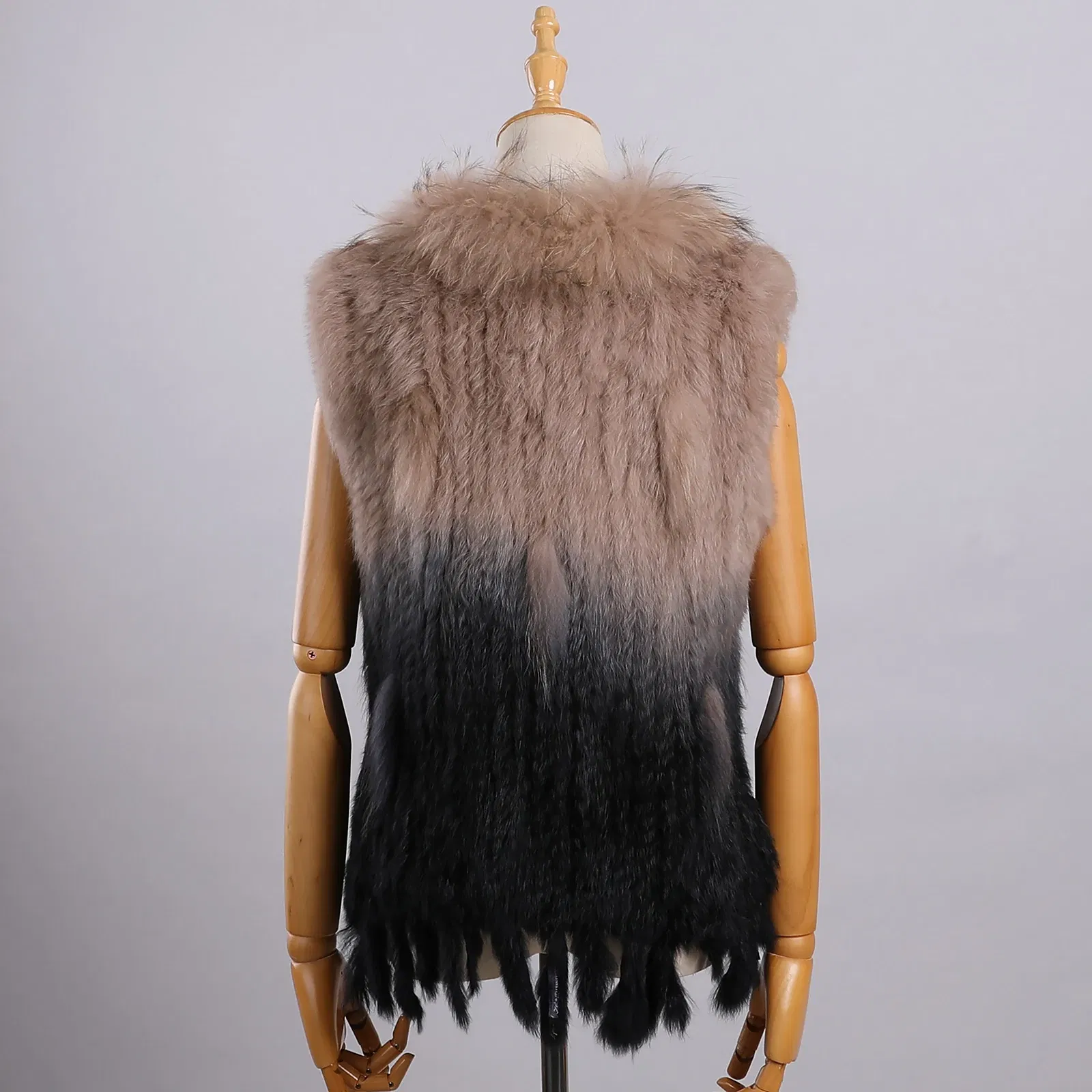 Color: Turquoise, Size: L - Luxury Women's Genuine Premium Long Hair Rabbit Fur Knit Vest Raccoon Fur Trim Gilet Lady Sleeveless Waistcoat Real Fur Jacket