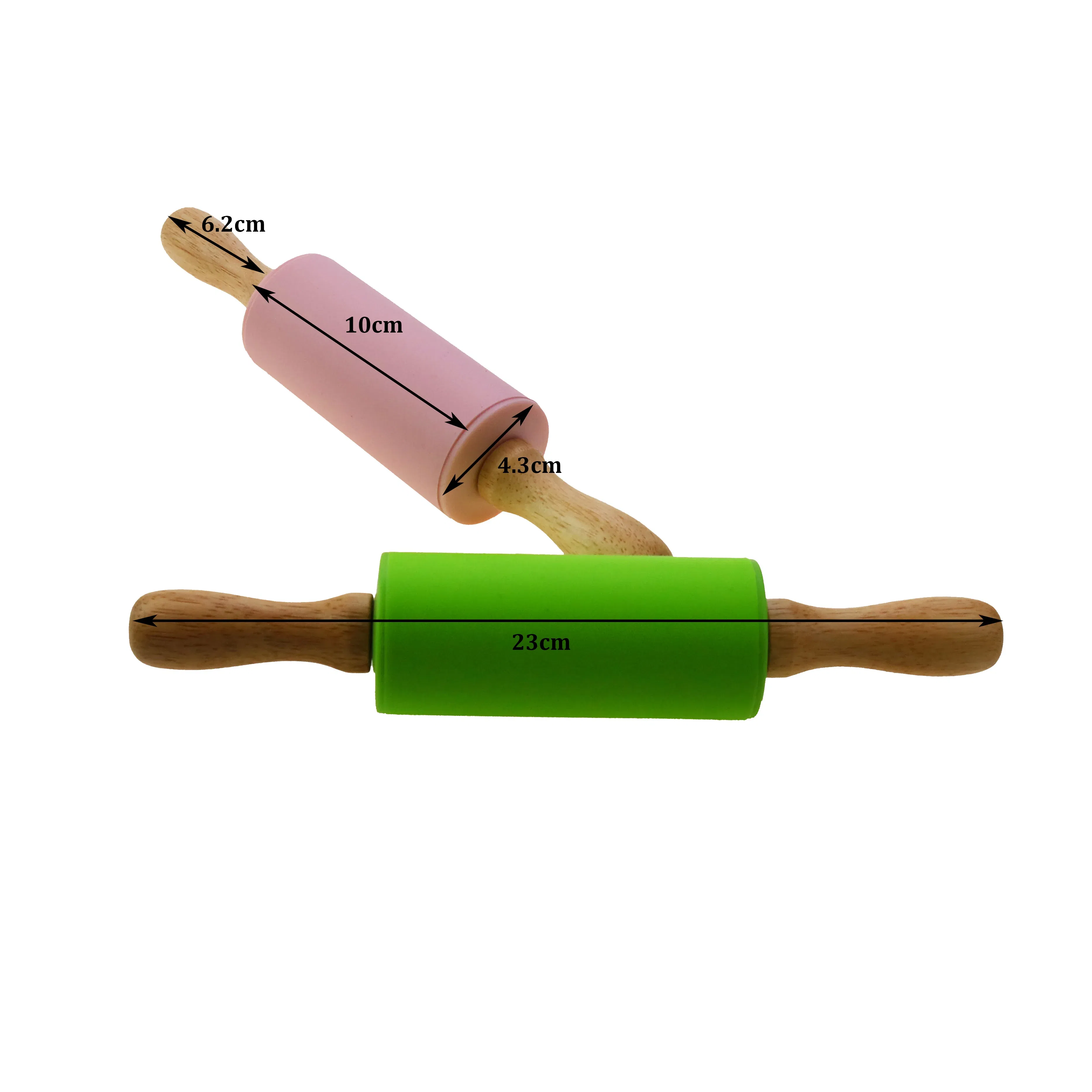 Color: Pink - 1pcs Non-Stick Wooden Handle Pin Pastry Dough Flour Roller Silicone Rolling Kitchen Baking Cooking Tools Christmas Rolling Pin