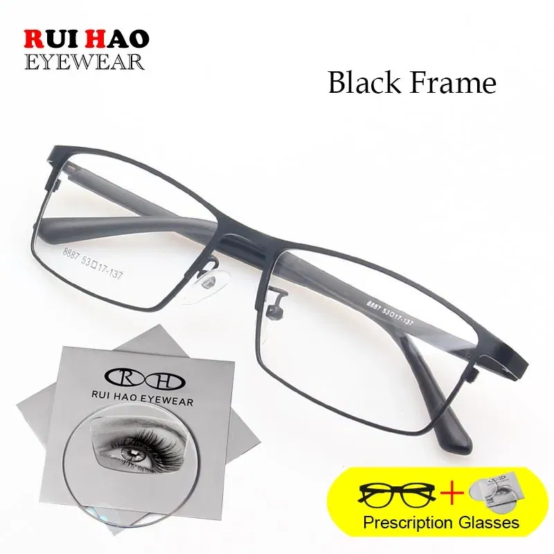 Frame Color: black, Lens Function: Photo Grey, Lens Index: 1.67, Prescription Type: Progressive - Rui Hao Eyewear Prescription Glasses Rectangle Leisure Customize Spectacles Full Rimless Eyeglasses Fill Recipe Lenses 8887