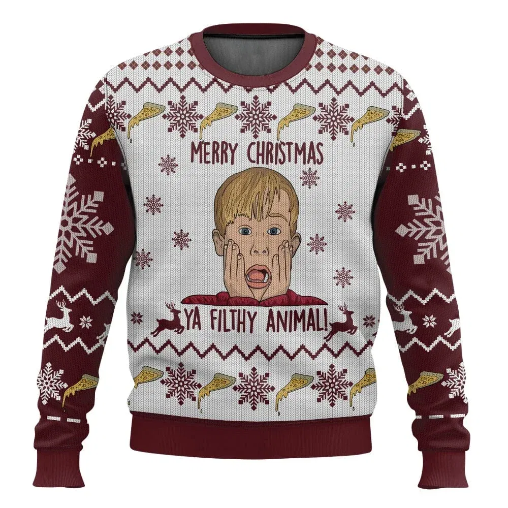 Color: Turquoise, Size: XXXL, Ships From: CHINA - Merry Christmas alone at home Ugly Christmas sweater cartoon animation Men's pullover 2026 fashionable couple shirts Sweatshirt