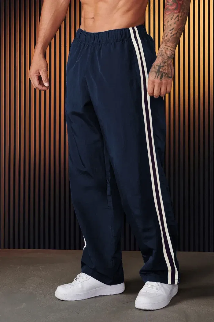 Color: Clear, Size: S - Jogger Men's Sweatpants Gym Sports Fitness Splicing Strips Printing Mid Waist Casual Pants Ya Fashion Men Clothing Wide Leg Pan
