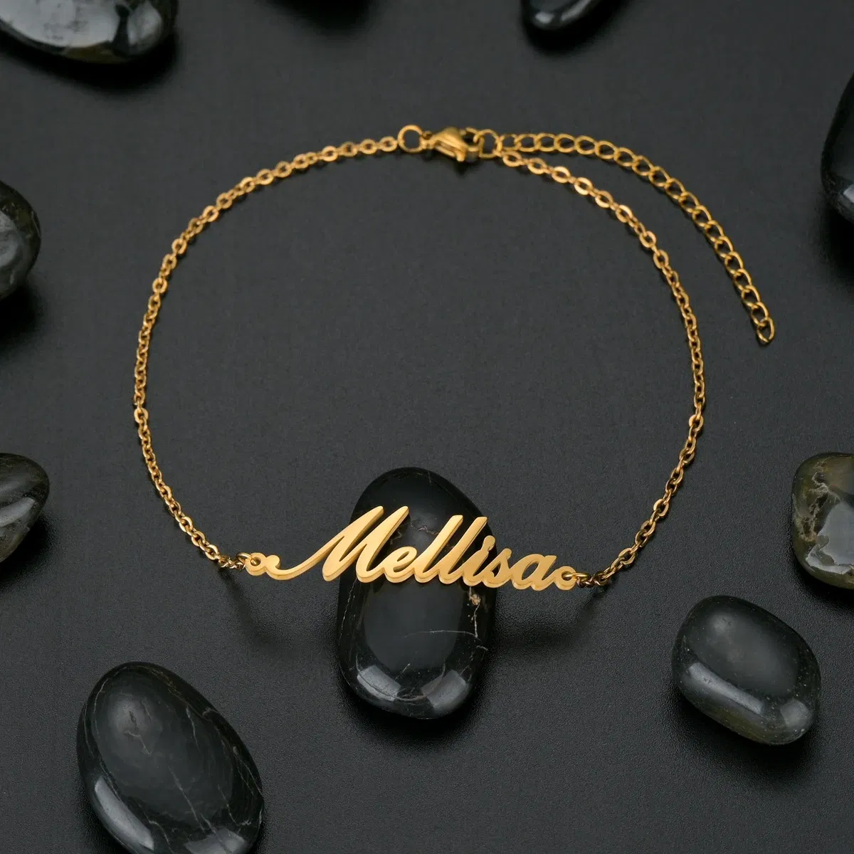 Metal Color: Black Zinc Plated, Length: 18.5cm, Main Stone Color: Gold - Atoztide Personalized Custom Name Bracelet for Women Men Stainless Steel 10mm Cuban Chain Nameplate Handmade Bangle Jewelry Gift