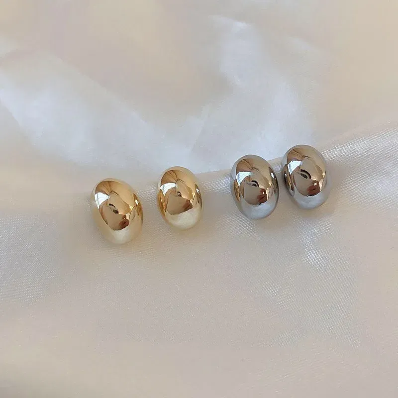 Metal Color: Light Yellow Gold Color - New Metal Geometry Bean Gold Silver Color Stud Earring for Women Female Sweet Jewelry Wedding Christmas Gift