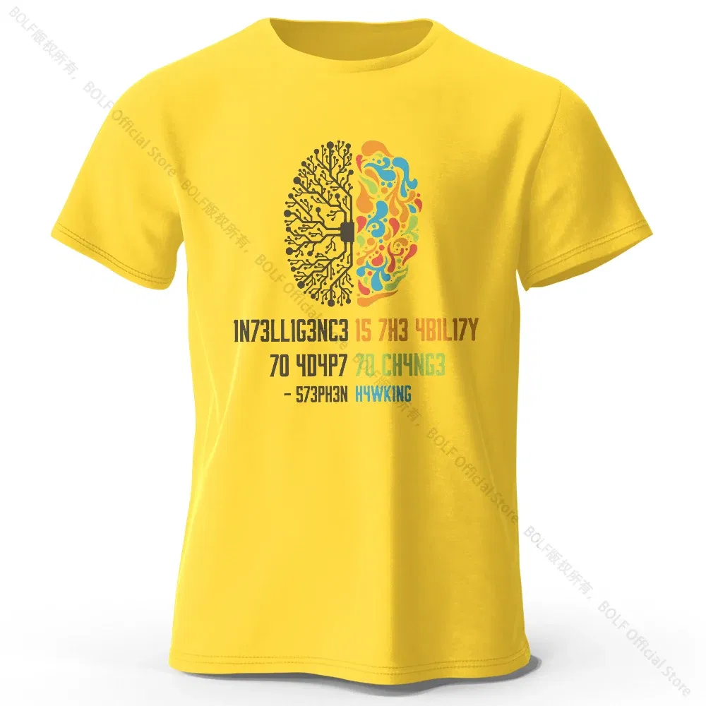Color: Yellow, Size: XXL - Funny Brain Power Printed 100% Cotton T-Shirt, Soft & Breathable Round Neck Short Sleeve Tee, Unisex Quirky Style