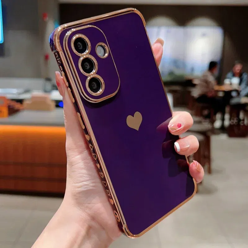 Color: Beige, Compatible-Phone Models: For iPhone 8, Ships From: CHINA - Electroplating Side Love Heart Phone Case For Samsung Galaxy S25 Ultra S24 S23 S22 A16 A55 Protect Lens Shockproof Back Cover