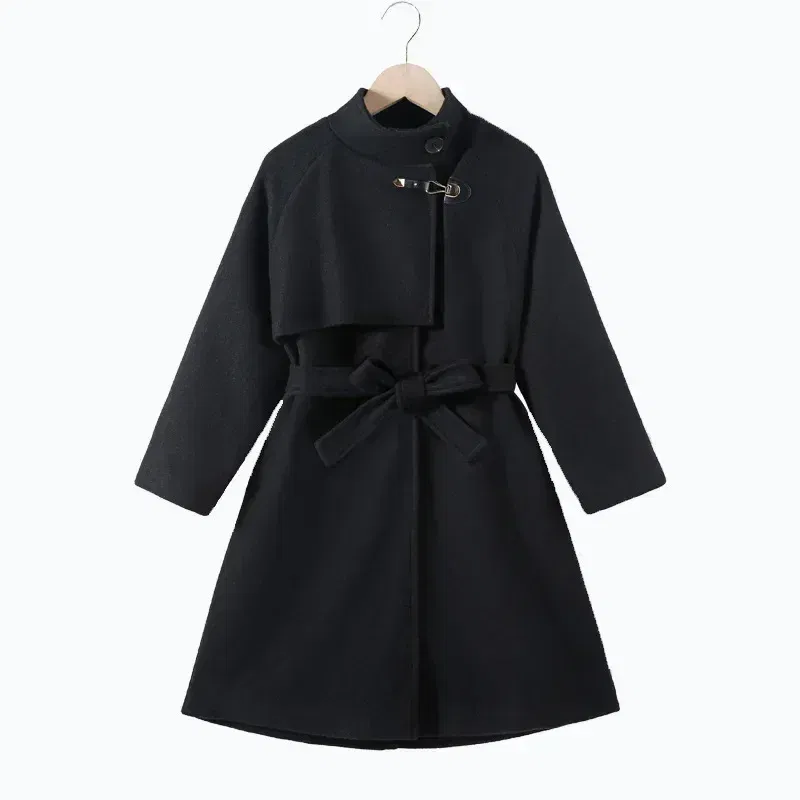 Color: Blue, Kid Size: 4T - Winter Girls Wool Coat Long Double-faced Tweed Overcoat for Kids Fashion Casual Grey 10 12 14 Years Teenage Children Outerwear