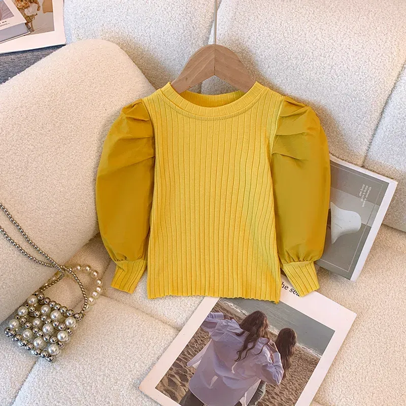 Color: Yellow, Kid Size: 6 - Girls White Long Sleeve T-shirt  Shirt Princess Shirt for Tddler Girl Sweet Pullover Casual Shirt Children Tops Pullover