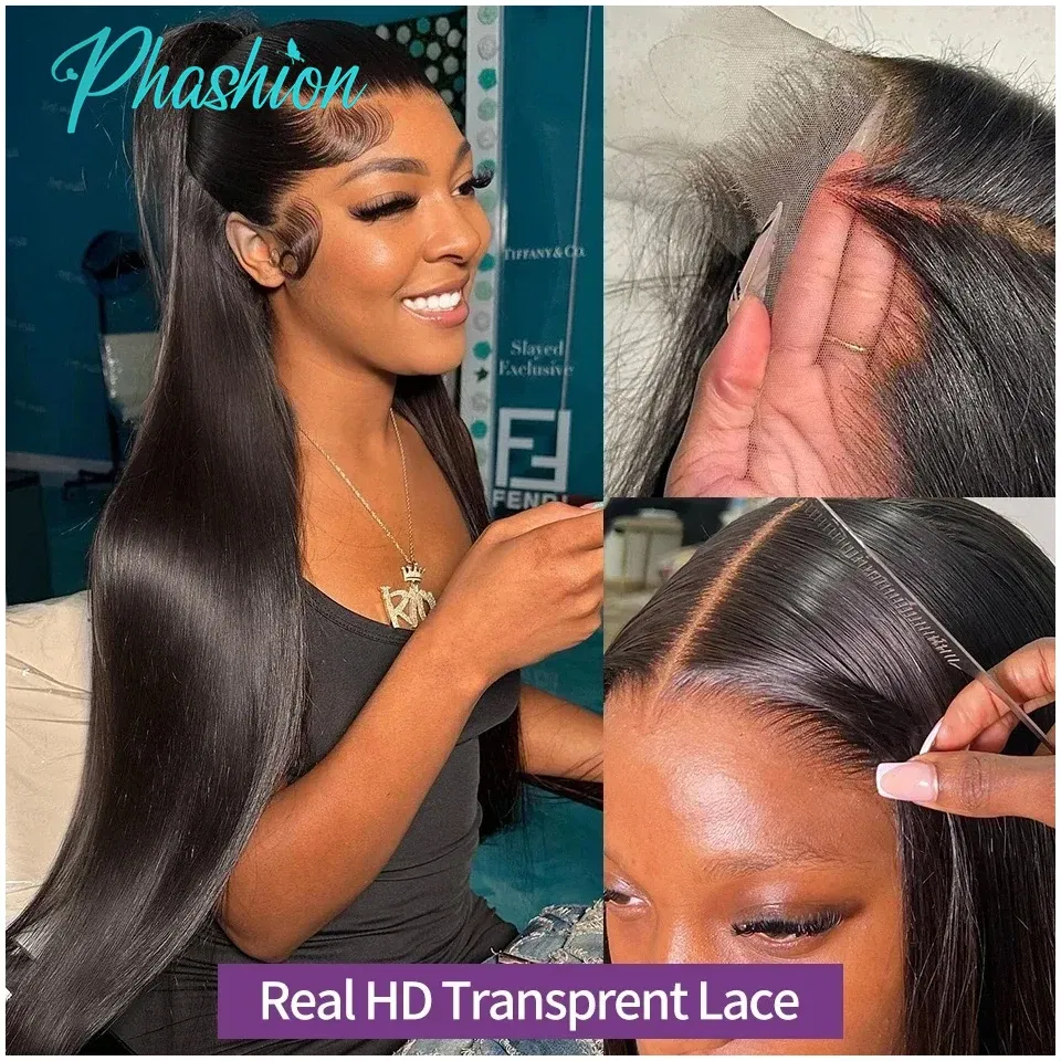 Color: Natural Color, Stretched Length: 16inches - Phashion 26 28 Inch13x6 Lace Frontal Straight Pre Plucked Swiss HD Transparent Full Front Only Natural Black 100% Human Hair