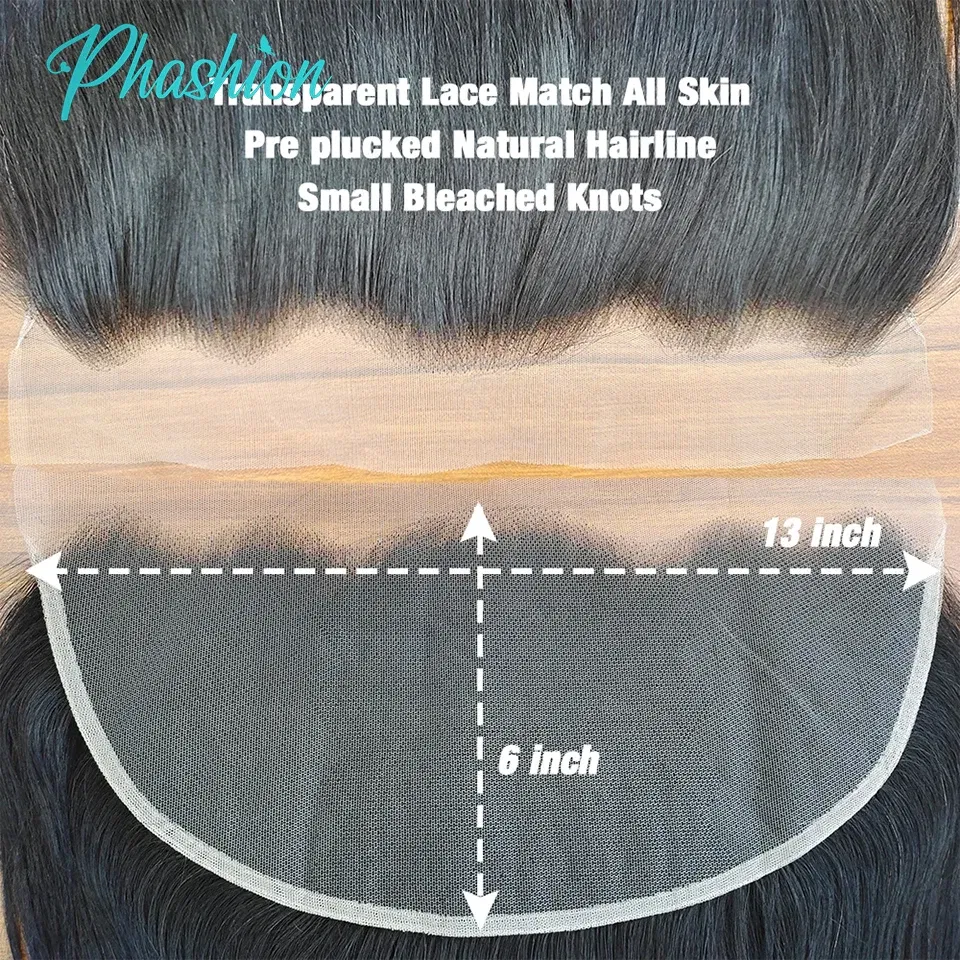 Color: Natural Color, Stretched Length: 16inches - Phashion 26 28 Inch13x6 Lace Frontal Straight Pre Plucked Swiss HD Transparent Full Front Only Natural Black 100% Human Hair
