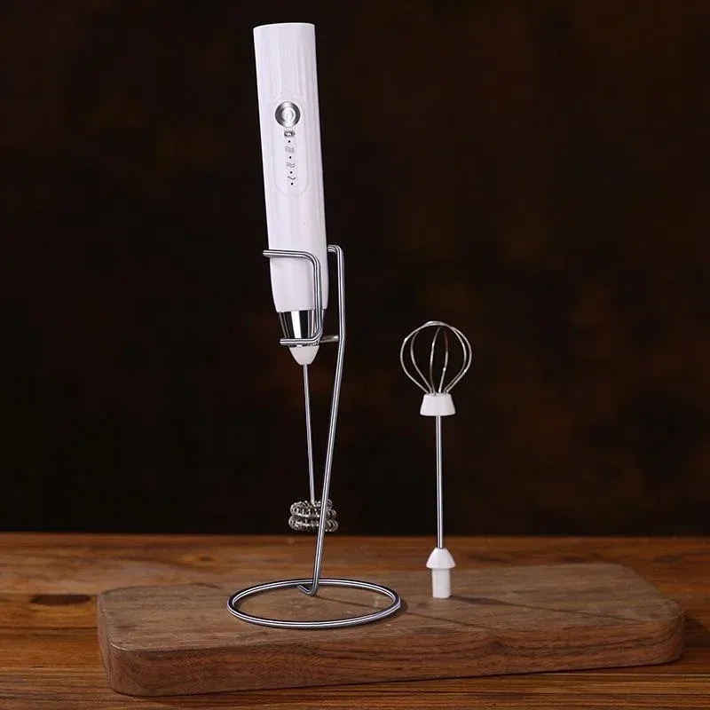 Color: WHITE - 2-in-1 multi-function USB Rechargeable Electric Egg Beater Baking Mixer Milk Frother Kitchen Gadgets Coffee Stirrer Tools Dining