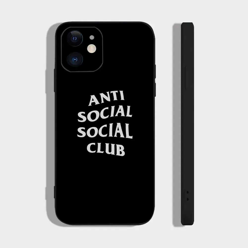 Color: Beige, Material: Nylon - Anti Social Social Club Phone Case For IPhone 16 15 14 13 Pro Max 11 12 Mini X Xs XR Se 2022 Black Silicone Cover