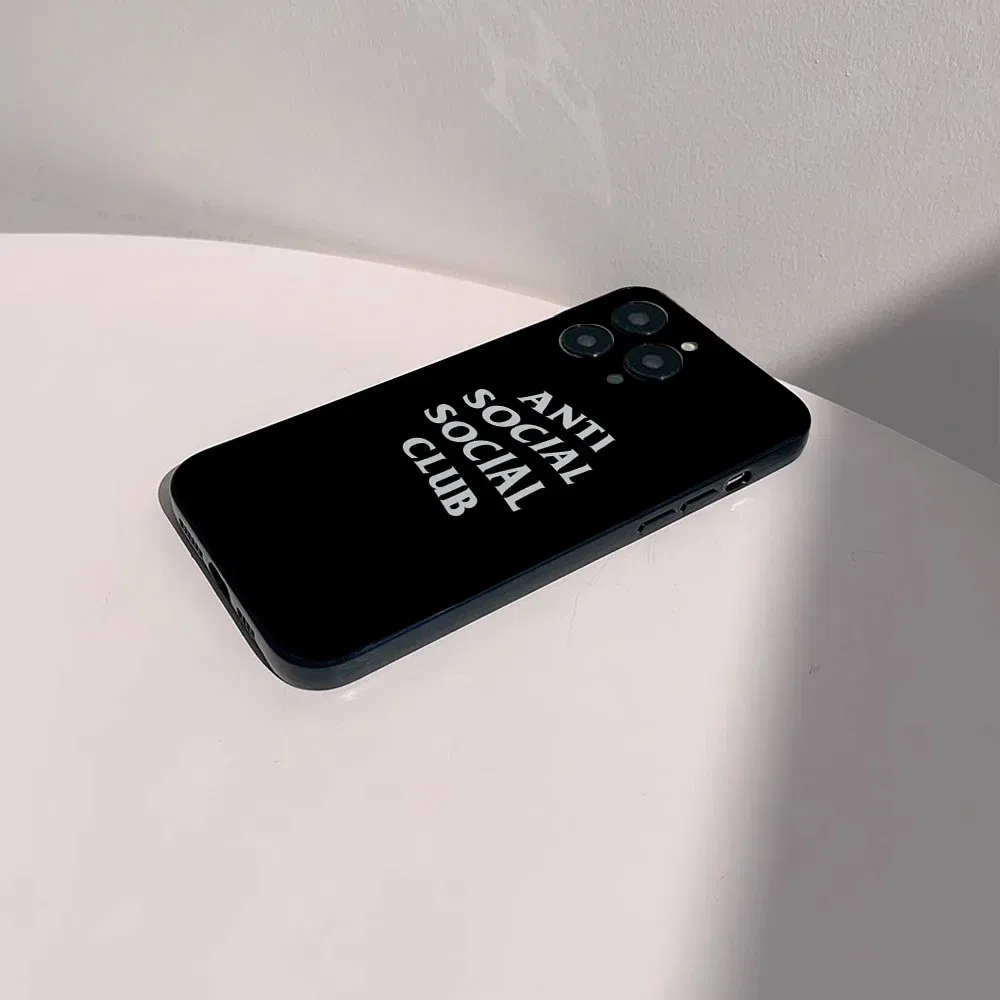 Color: Beige, Material: Nylon - Anti Social Social Club Phone Case For IPhone 16 15 14 13 Pro Max 11 12 Mini X Xs XR Se 2022 Black Silicone Cover