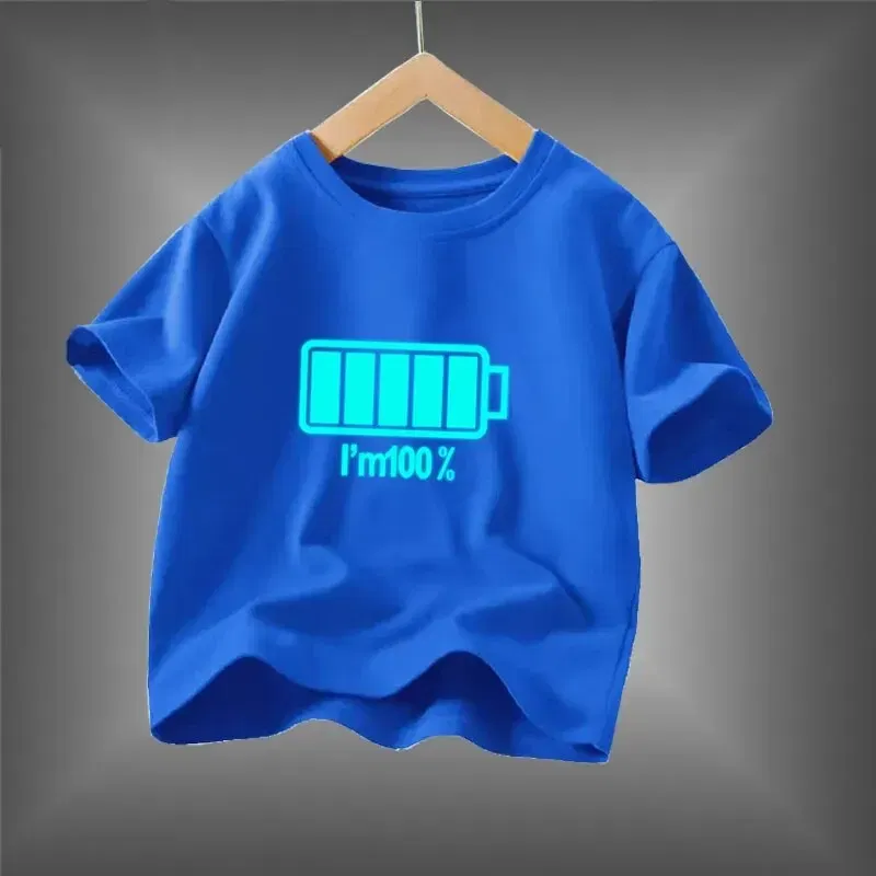 Kid Size: 14T, Color: WHITE - 2024 New Boys Luminous Battery T Shirts Summer Short Sleeve Children's Clothes Kids Glow In Dark Tees