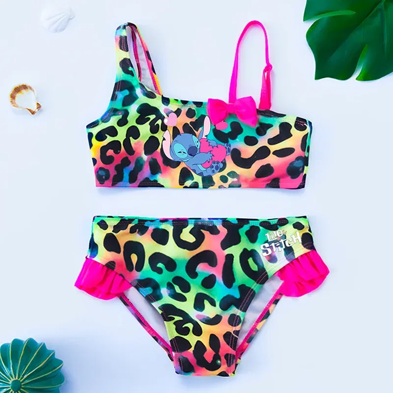 Color: army green, Size: M - Lilo Stitch Gilrs Bow Bikini Set Trendy Two-Piece Swimsuits for Summer Stylish Beachwear Pool Fashion Bathing Suits 3-12Y