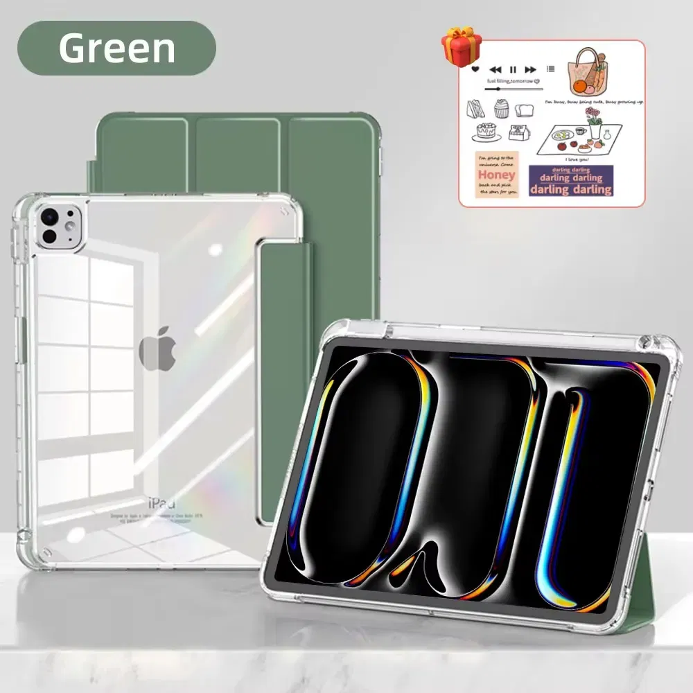Color: green, Size: FOURTEEN - For iPad Air 5 Case 2024 Air 6 11 iPad Pro 11 12.9 13 10 Gen 10.2 9th 8th 7th 9.7 6th 5th Mini 7 6 Smart case with pen Holder