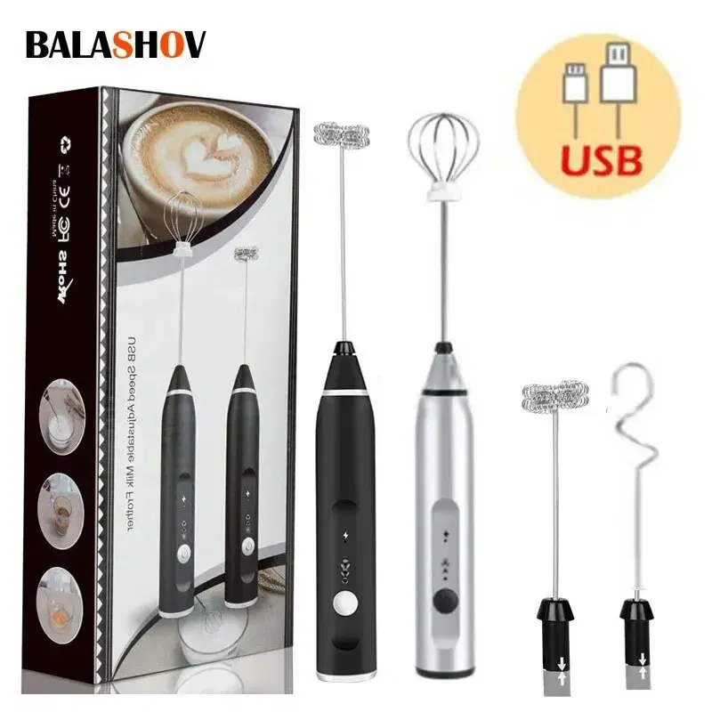 Color: Light Grey - Portable Electric Milk Frothers Handheld Blender USB Mini Coffee Maker Whisk Mixer Cappuccino Cream Egg Beater Food Blender
