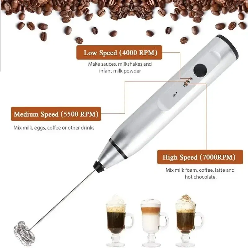 Color: Light Grey - Portable Electric Milk Frothers Handheld Blender USB Mini Coffee Maker Whisk Mixer Cappuccino Cream Egg Beater Food Blender