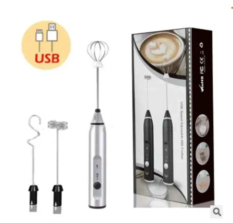 Color: Light Grey - Portable Electric Milk Frothers Handheld Blender USB Mini Coffee Maker Whisk Mixer Cappuccino Cream Egg Beater Food Blender