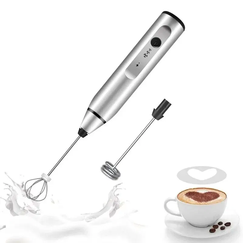 Color: Light Grey - Portable Electric Milk Frothers Handheld Blender USB Mini Coffee Maker Whisk Mixer Cappuccino Cream Egg Beater Food Blender