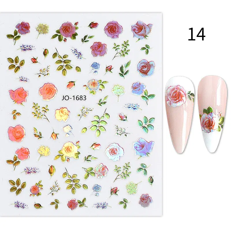 Color: Amry Green - 3D Blue Butterfly Adhesive Stickers Nail Art Decoration Laser Flowers Leaves Nail Sticker Nail Art Supplies Nail Parts