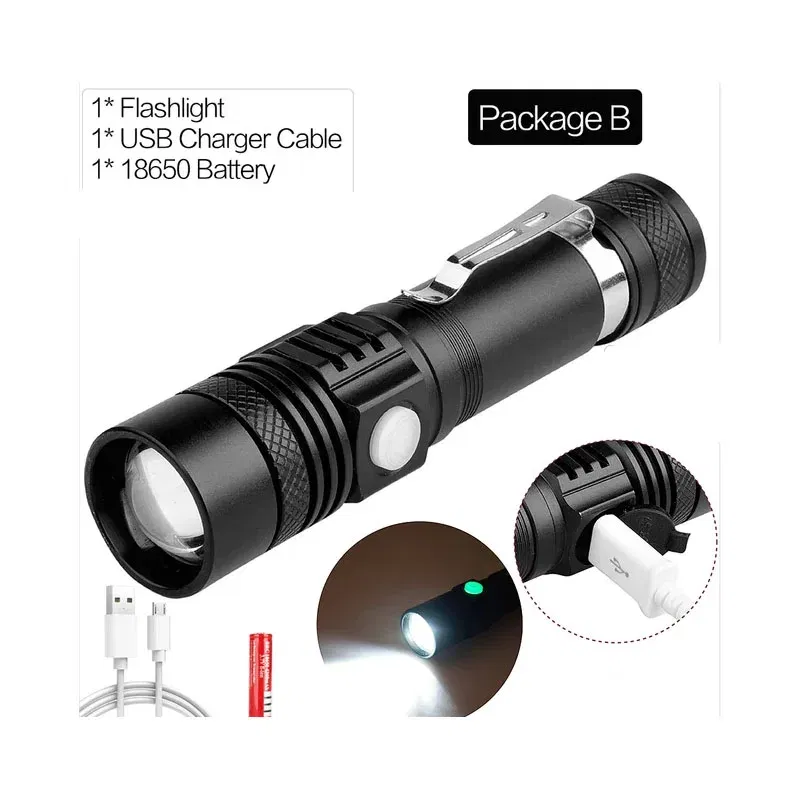 Emitting Color: changeable - Ultra Bright Flashlight USB Linterna LED Torch Lanterna Power Tips Bicycle Light Rechargeable Use 18650