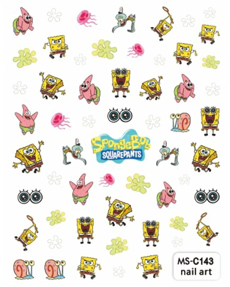 Color: Pink Bronze - 1PCS Miniso Spongebob Cartoon Nail Stickers Nail Art Decoration Cute Hello Kitty Stitch Nail Art Stickers Nail Art Supplies