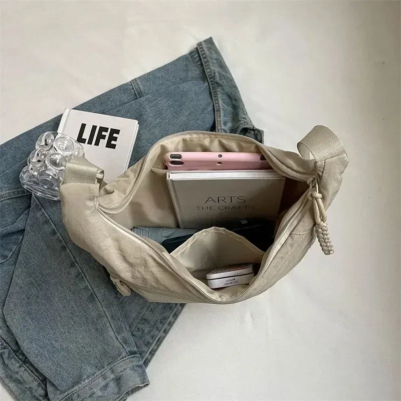 Color: Blue - Trendy Women's Soft Cloth Shoulder Bag Solid Color Student Casual Style Big Handbags Crossbody Bags for Women Shoulder Hobos Bag