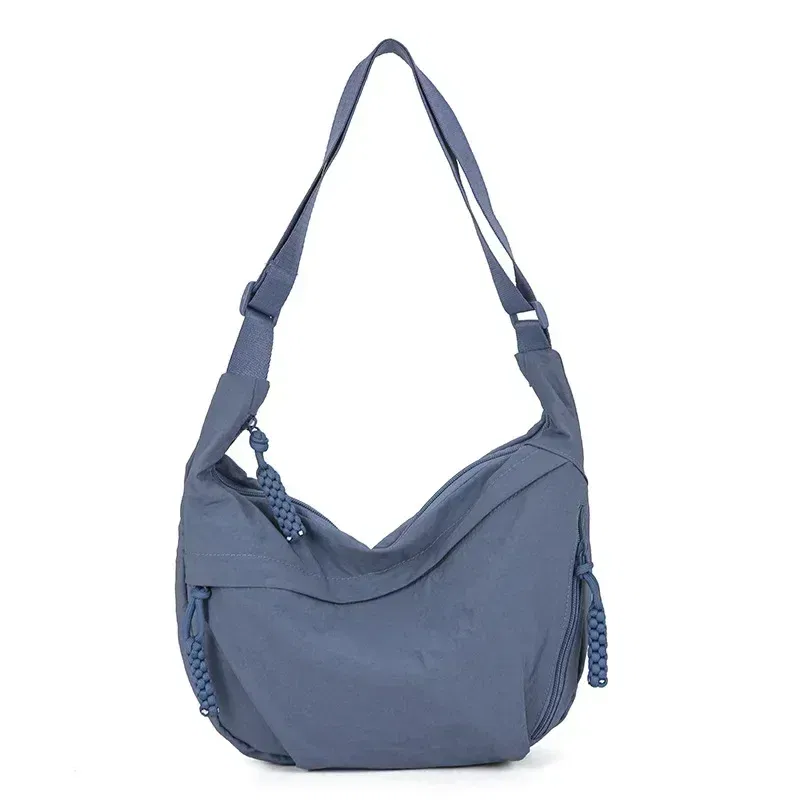 Color: Blue - Trendy Women's Soft Cloth Shoulder Bag Solid Color Student Casual Style Big Handbags Crossbody Bags for Women Shoulder Hobos Bag