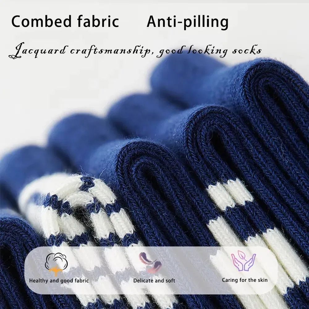 Color: SKY BLUE, Size: 10-12T - Baby Socks 5 Pairs/lot Autumn Cotton Socks Kids Boys Calf-length Striped Socks Children's Spring Autumn Socks