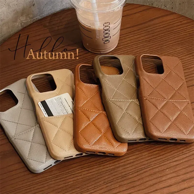 Color: Blue, Material: Denim - Luxury Lattice Pattern Leather Cover for IPhone 16 15 14 13 Pro Max Credit Card Slot Holder Purse Wallet Shockproof Phone Case