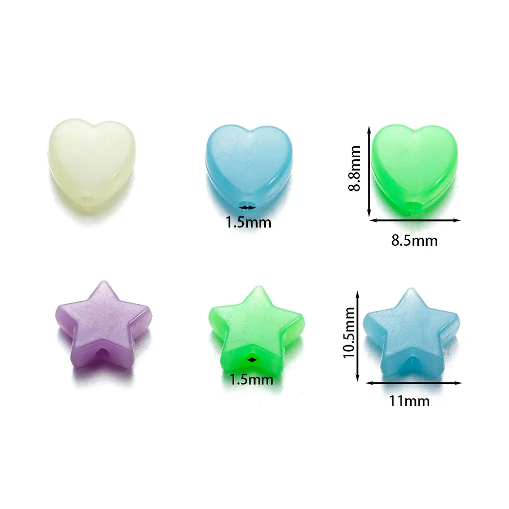 Color: PURPLE, Item Diameter: 2mm - 50Pcs Luminous Star Beads Heart Shape Acrylic Beads Loose Spacer Beads for Jewelry Making DIY Bracelet Necklace Accessories