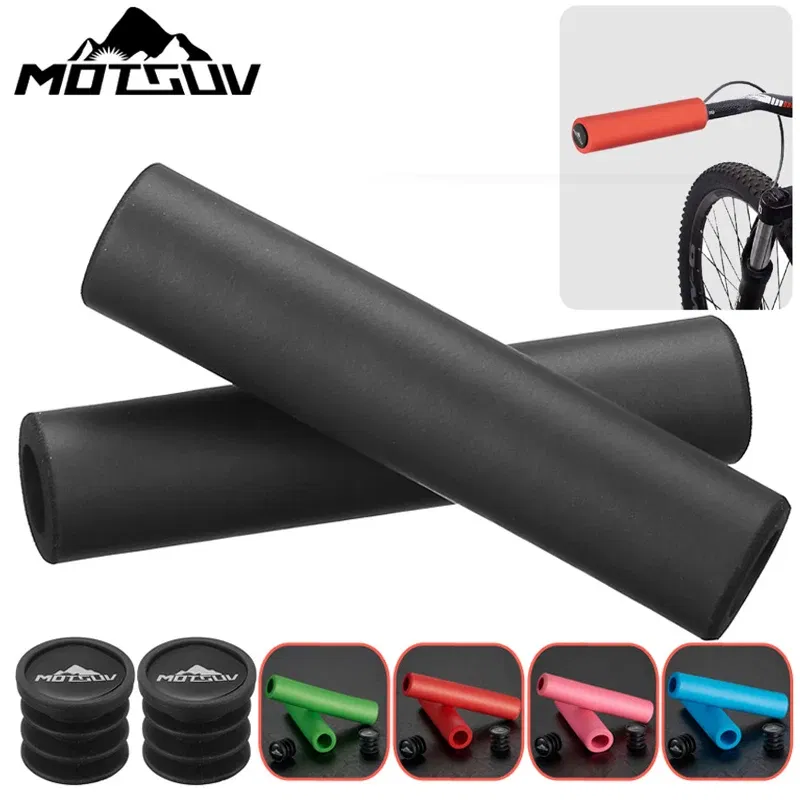 Color: Yellow - MOTSUV Bicycle Ultraight Density Foam Silicone Sponge Handlebar Grips for MTB bike XC/AM Anti-skid shock-absorbing Super Soft