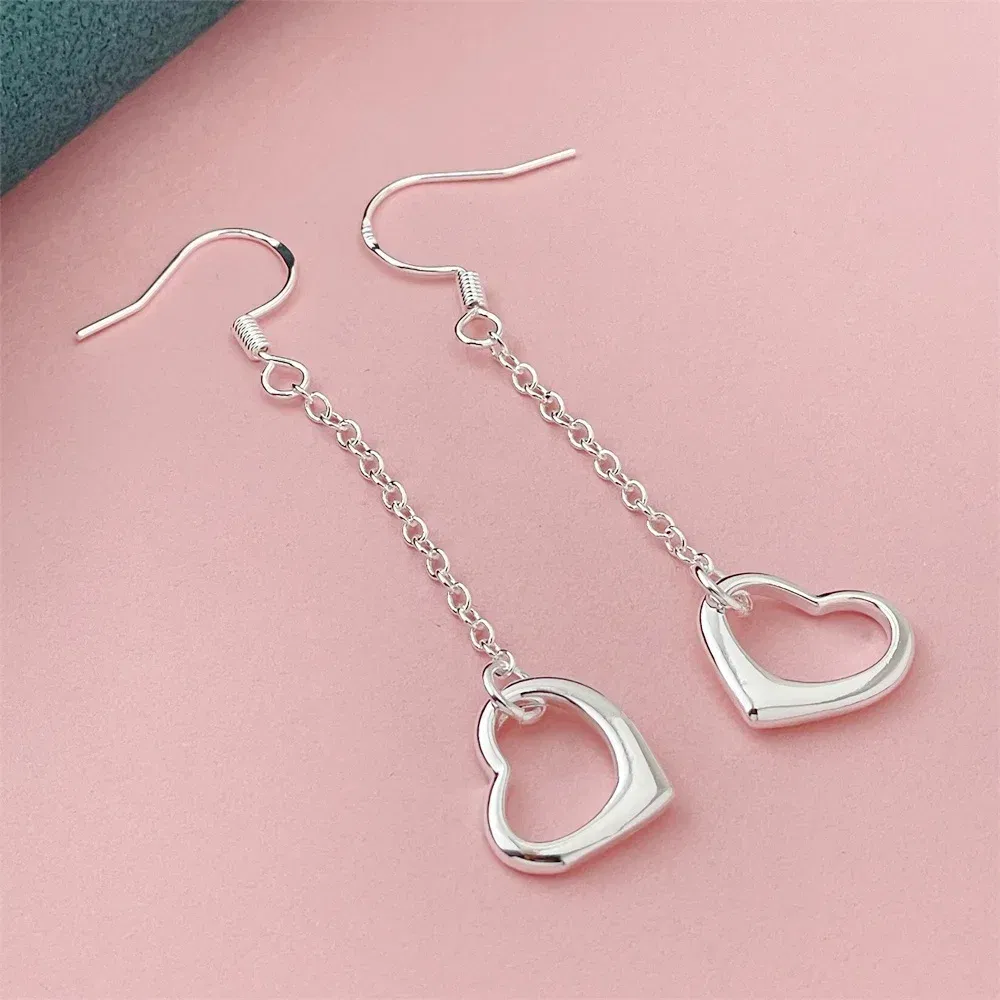 Gem Color: Navy Blue - 925 Silver Heart Shape Earrings Women Exquisite Student Jewelry Accessories