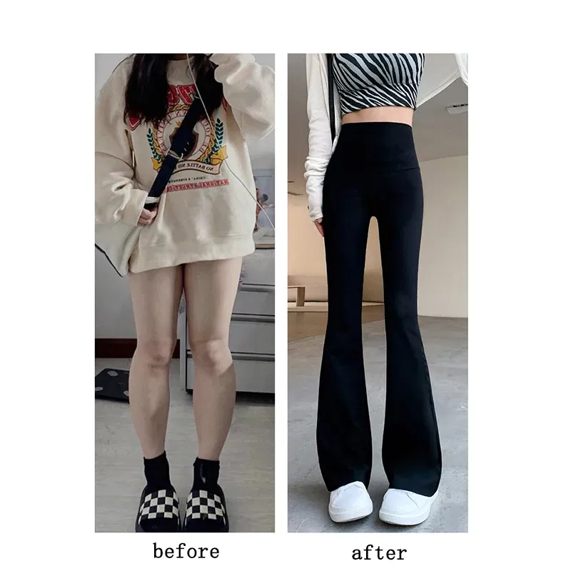 Color: Gold, Size: XL - Women Flare Pants Slim High Waist Solid Sexy Shark Flare Pants Fashion Casual Streetwear Elastic Butt Lift Skinny Leggings