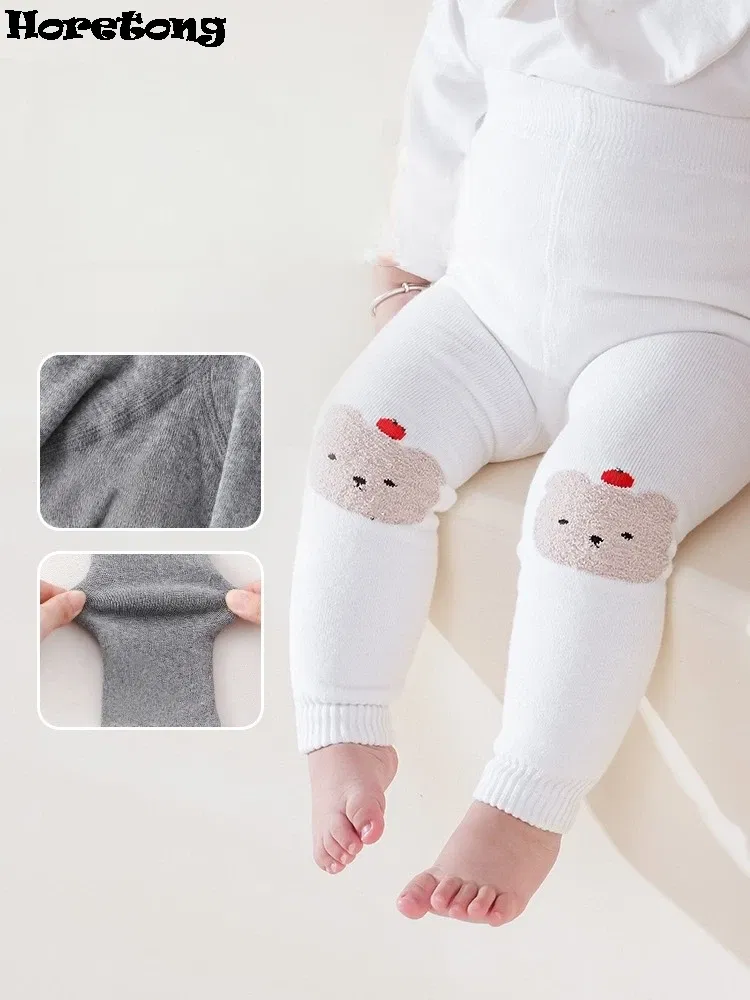 Color: Beige, Kid Size: 9M - Autumn Winter Thickened Baby Pantyhose A-class Girl Stocking Infant Toddler Knit Tights Cute Print High Waist Overall Legging