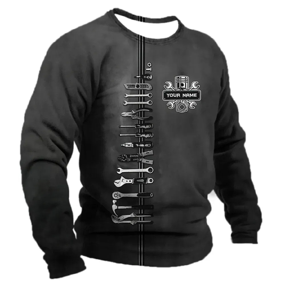 Color: SKY BLUE, Size: 4XL - Men's T -shirt Retro T -shirt Summer clothing personalized name Mechanic mechanic 3D printing 5xl sports shirt long -sleeved