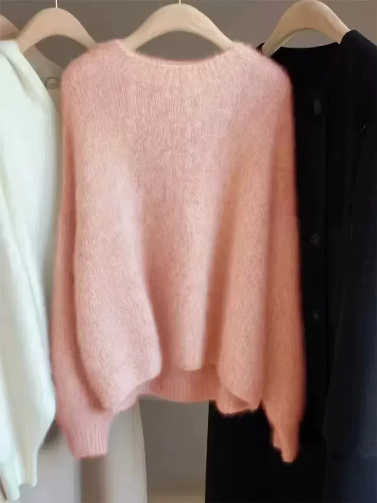 Color: WHITE, Size: XL, Ships From: CHINA - Autumn and Winter New Cashmere Sweater 100% Pure Wool Knitted Pullover for Women, Loose and Lazy Style Round Neck Soft Solid Top