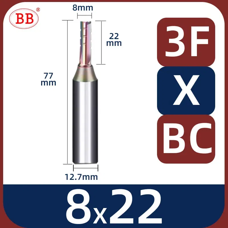 Cutting Edge Length: 12mm, Dimensions: 3.175*1*3 - BB Straight Slot Milling Cutter CNC Wood Engraving Machine Mill Rough Shape TCT Coated Edge D 6mm 8mm 2T 3T 4F Shank 1/2 12.7mm