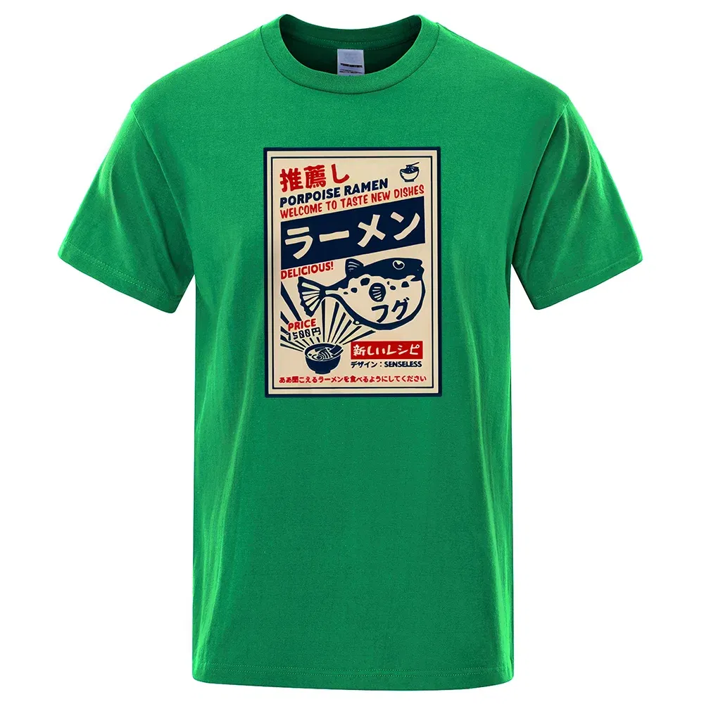 Color: GRAY, Size: L - Puffer Fish Ramen Japanese Menu Poster Tshirt Men Funny Fashion Tee Clothes Comfortable Oversize T Shirt Casual Cotton T-Shirts