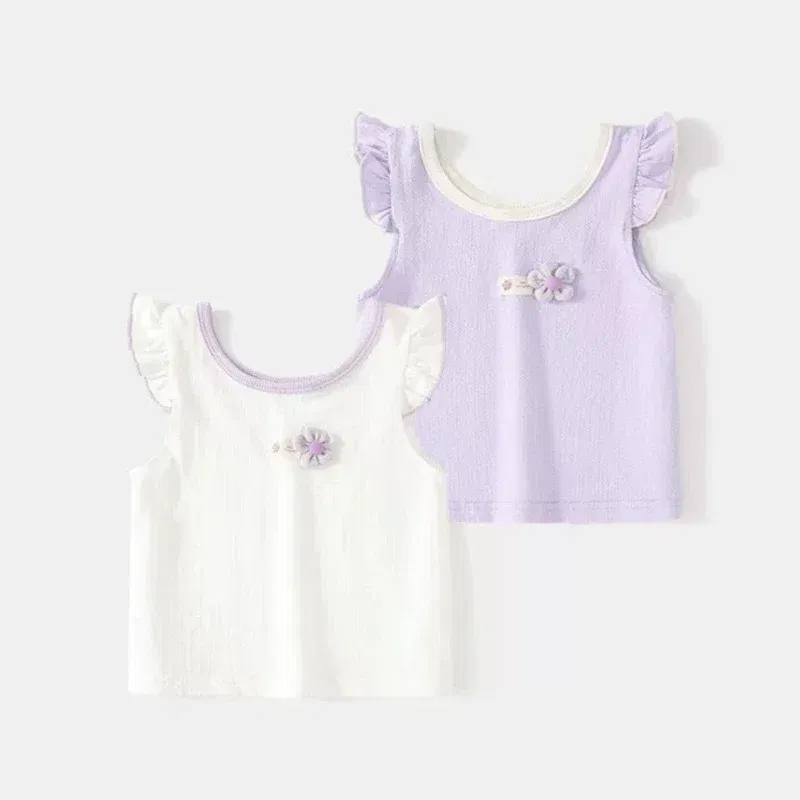 Color: PURPLE, Kid Size: 3M - New Girls' Camisole Vest Summer Thin Children's Sleeveless T-shirt Baby Small Flying Sleeve Top Girls Summer Clothing