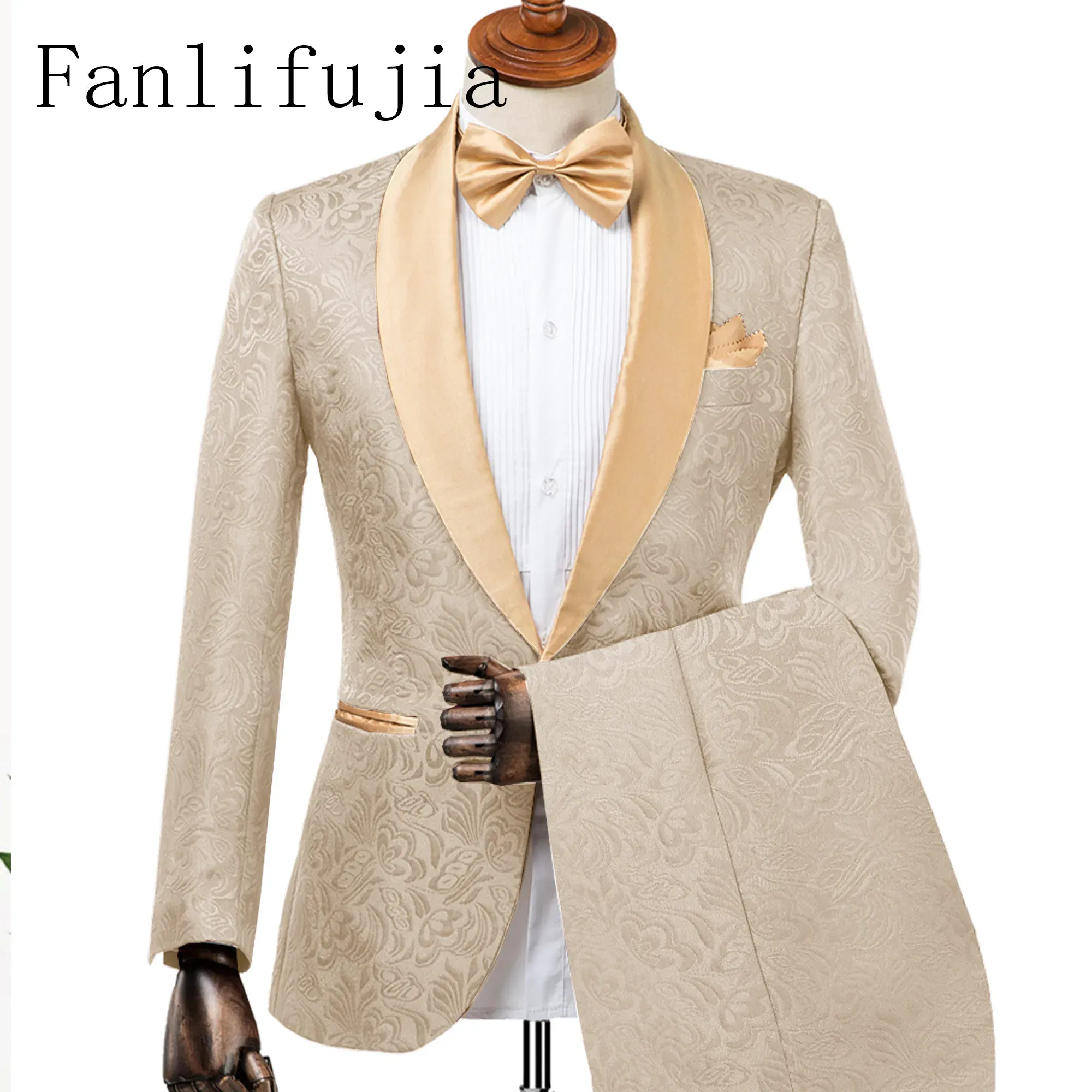 Color: Champagne, Size: S - Fanlifujia Mens Wedding Suits 2023 Italian Design Custom Made Champagne Smoking Tuxedo Jacket 2 Piece Groom Terno Suits For Men