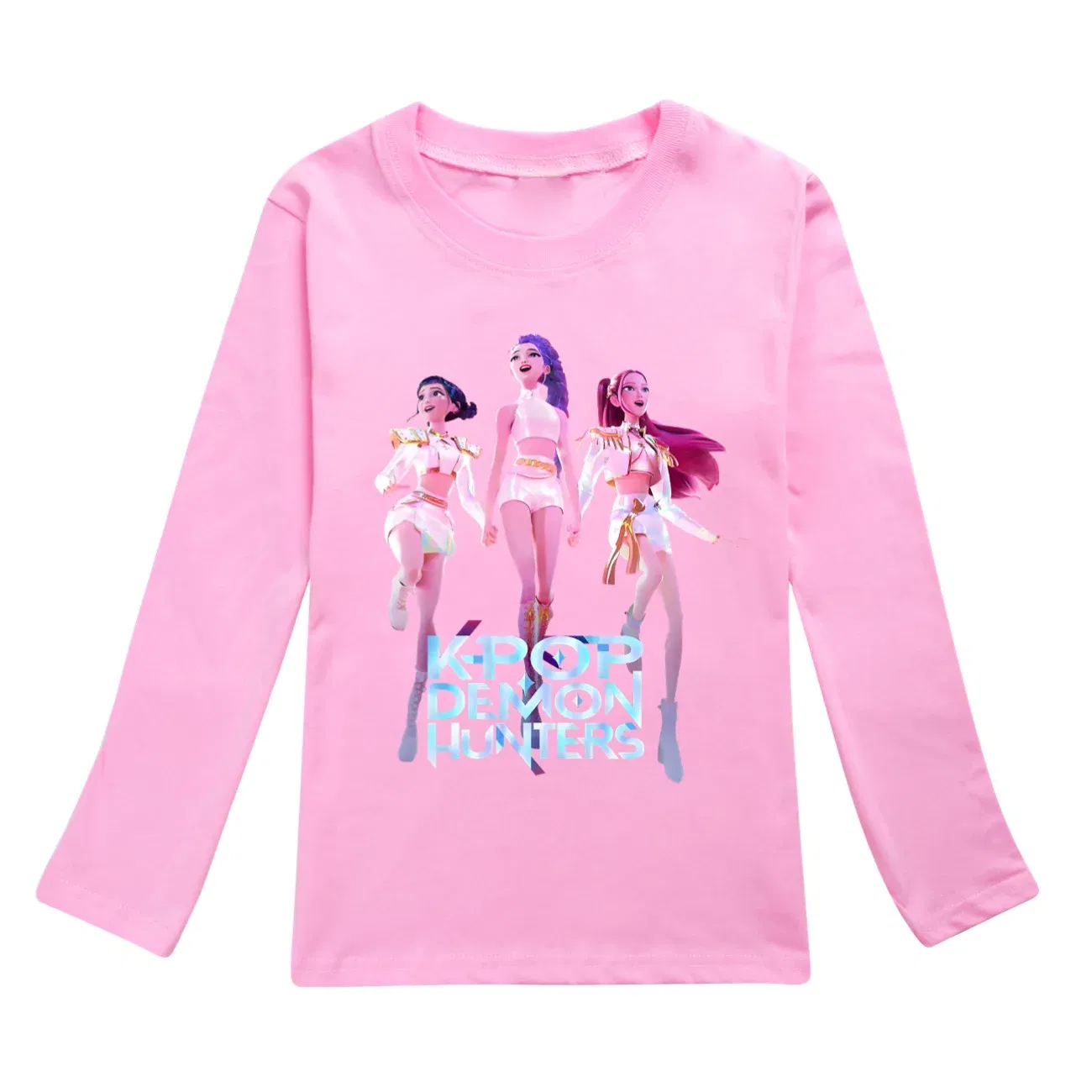 Color: Khaki, Kid Size: 5 - KPop Demon Hunters Huntrix Tshirt Kids Clothes Teenage Boys O-Neck Cartoon Casual T-shirts Girls Long Sleeve Tops Child Clothing