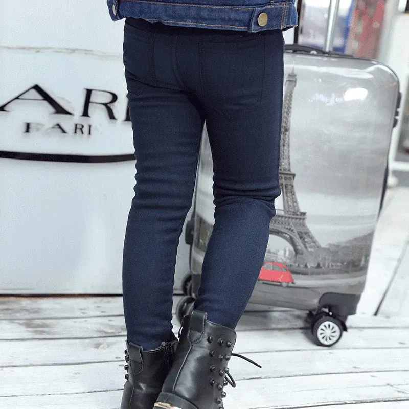 Color: SKY BLUE, Kid Size: 11 - 3-12-year-old girls pencil pants elastic baby Leggings 2024 new slim fit children's Leggings solid color imitation jeans