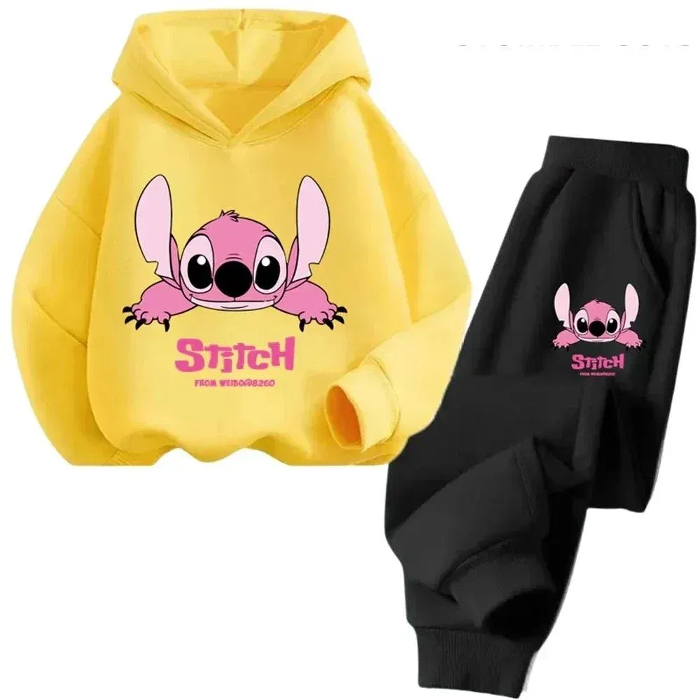 Color: green, Kid Size: 2T - Children Hoodies Stitch Kawaii Fashion Pullover Sweatshirt Anime Trucksuit Manga Cartoons Girls Boy Kids Autumn Casual Clothes