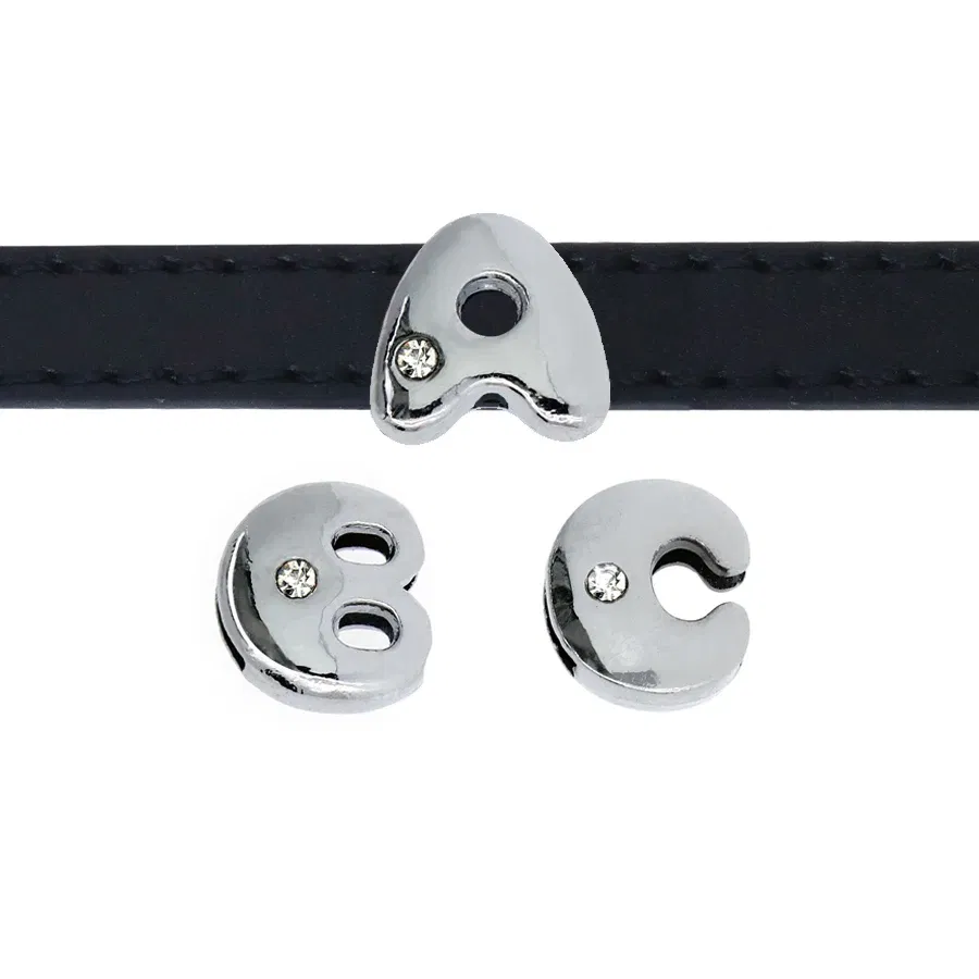 Color: Beige - 8mm Fat Slide Letters Charms Bracelet Women Jewelry Making 1pc Slide Alphabet A-Z DIY Wristband Belt Keychain Pet Collar